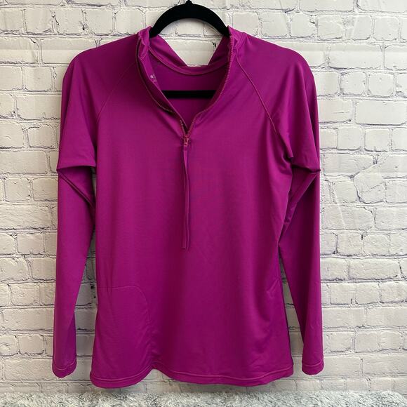 Athleta Purple Athletic Mock Neck Zip Up Back Long Sleeve Shirt Large Workout - Picture 5 of 9